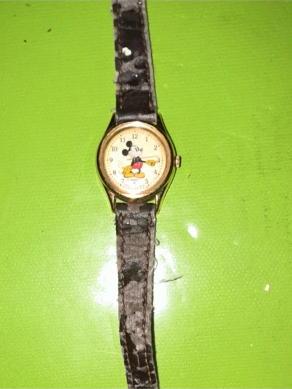 Disney Mickey Mouse Gold Tone Watch with Brown Strap